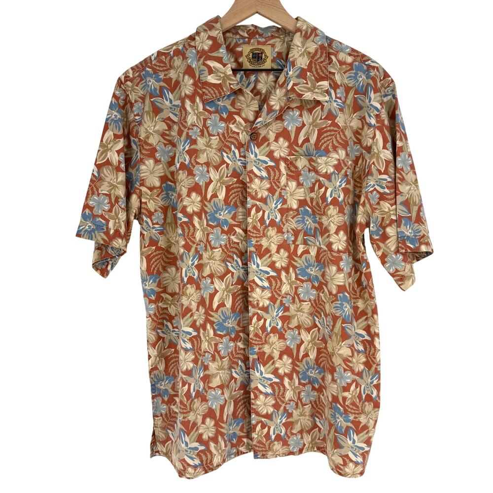 Pusser's West Indies Hawaiian‎ Floral Camp Shirt Mens M Red Multicolor Tropical